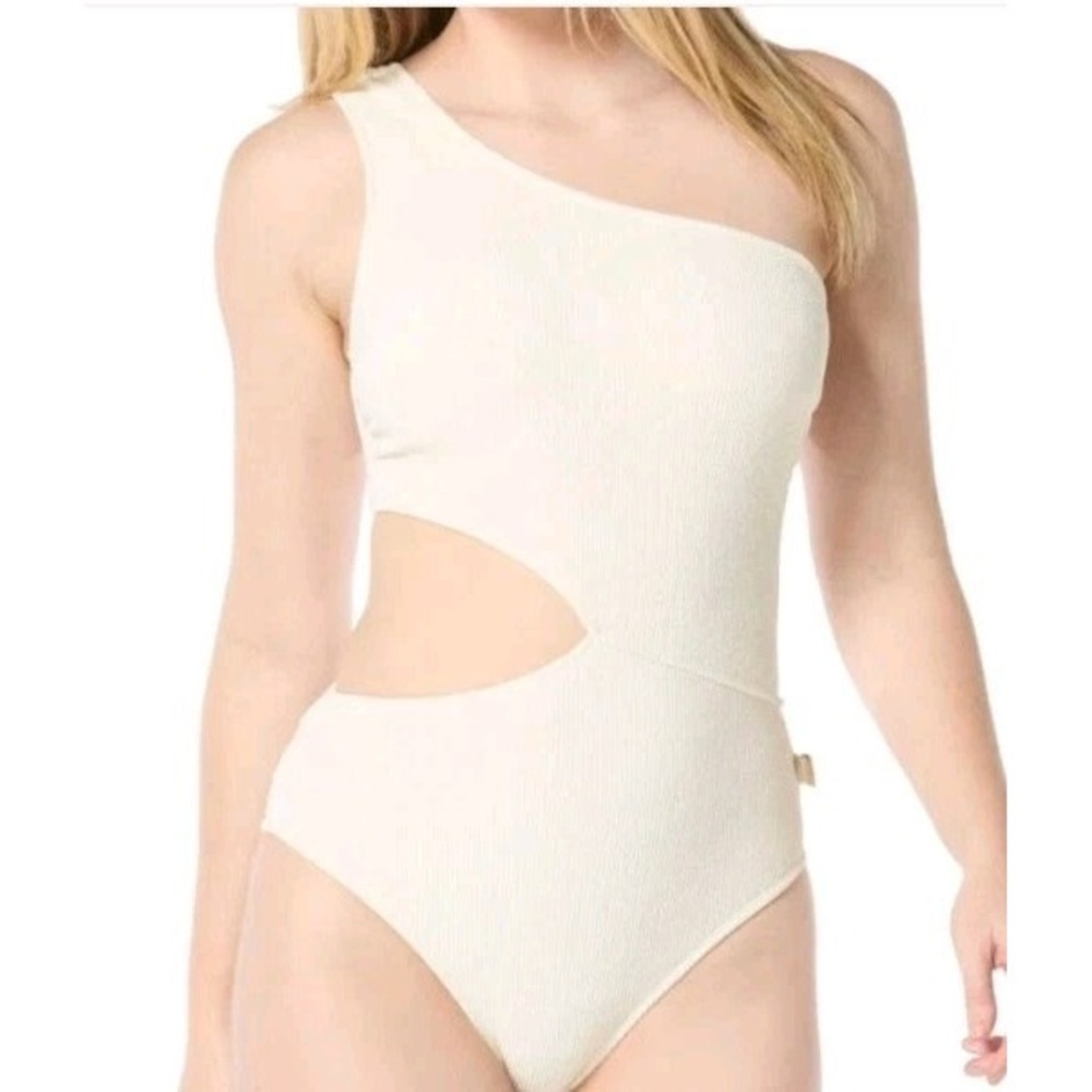 Michael Kors One Shoulder Side Cutout Soft Ribbed 1 Piece Swimsuit Sz 8 NWT